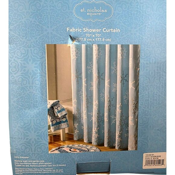 New Holiday Snowflake Fabric Shower Curtain Blue White Silver Dots Snow Winter - Picture 3 of 4